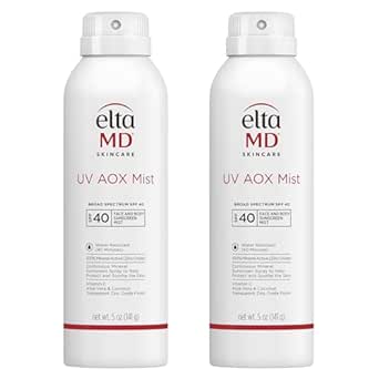 EltaMD UV AOX Mist Mineral Sunscreen Spray, SPF 40 Body Sunscreen Spray, Broad Spectrum Formula Protects from UVA/UVB Rays, Water Resistant up to 40 Minutes, Made with Zinc Oxide (2 Pack)