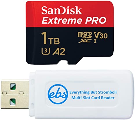 SanDisk 1TB Extreme Pro MicroSD Memory Card with Adapter Works with GoPro Hero 10 Black Action Cam U3 V30 4K A2 Class 10 (SDSQXCZ-1T00-GN6MA) Bundle with 1 Everything But Stromboli Micro Card Reader