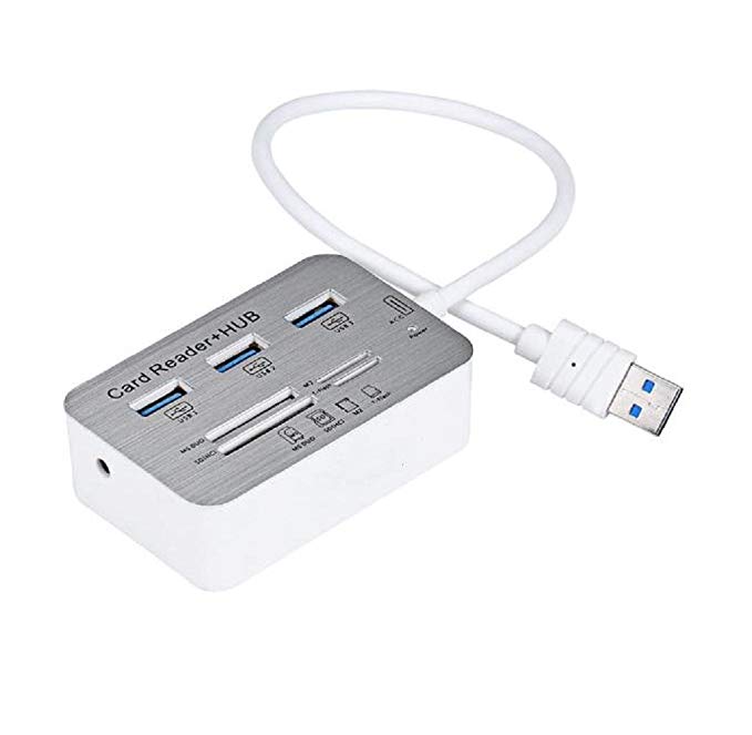 3 Port Aluminum USB 3.0 Hub With MS SD M2 TF Multi-In-1 Card Reader