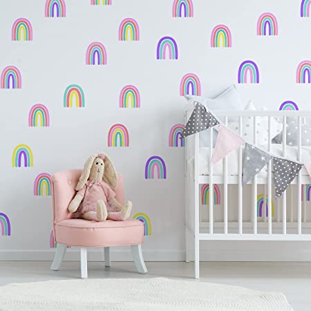 144 Pieces Rainbow Wall Decals Stickers Rainbow Wall Stickers Waterproof Peel and Stick Rainbow Wallpaper Room Wall Rainbow Style Decorations for Kids Room Nursery Room and Bedroom