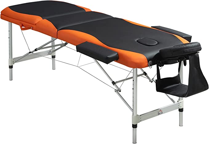 HOMCOM Cama De Masaje Aluminio Plegable 185x60cm Tatuaje Terapia Cama Negro Naranja Nuevo