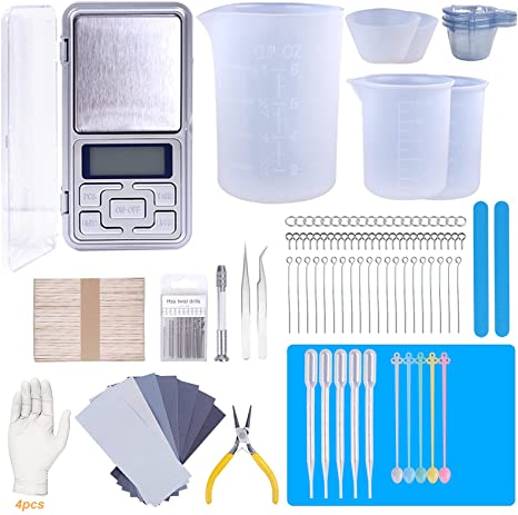 LET'S RESIN Resin Supplies Kit,184 Pcs Resin Starter Kit with Resin Scale,Silicone Mat,Resin Drill,Sandpapers,Silicone Measuring Mixing Cups,Epoxy Resin Supplies Tools for Jewelry Making,Resin Casting