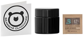 SkunkBear (TM) Premium UltraViolet Black Glass Moisture Preserving Airtight Stash Jar 100 ml (3.4 Fl Ounces)