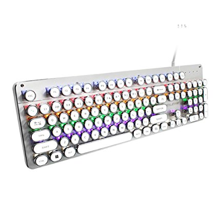 LED Backlit Keyboard | USB Gaming Typewriter Keyboard Mechanical Keyboard,Games Keyboard with Colorful LED Backlit (White-With Colorful Light)