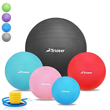 45-85cm Exercise Ball, Birthing Ball, Ball Chair, Yoga Pilate Fitness Balance Ball with Pump Plug Kit, Anti-Slip & Anti-Burst, TRIDEER 2000lbs Extra Thick Core Cross Training Ball for Office and Home