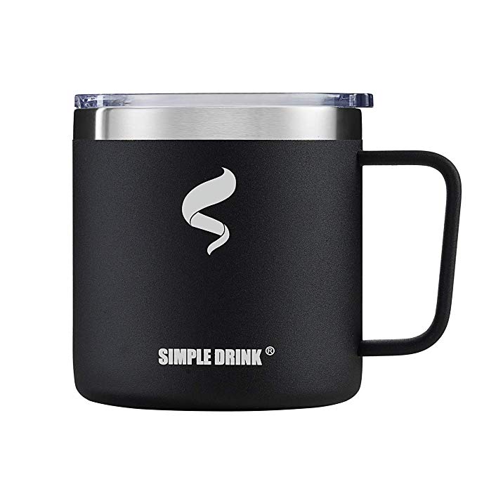 SIMPLE DRINK 14oz Stainless Steel Insulated Coffee Mug with Handle,Double Wall Vacuum Wine Tumbler with Clear Lid,Perfect for Cold Drinks & Hot Beverages,Home,Office & Outdoors