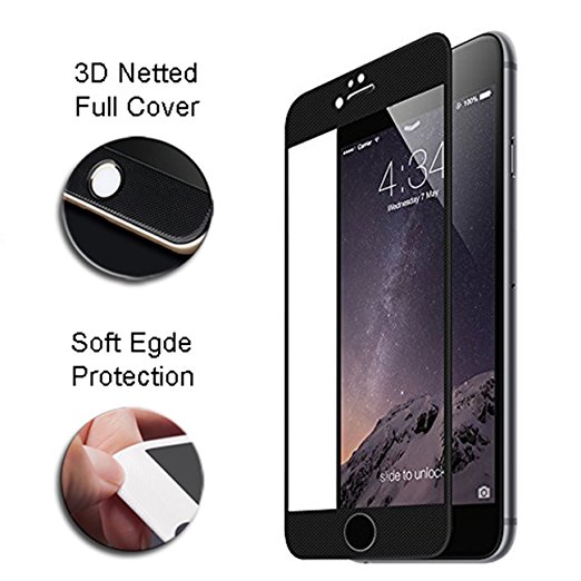 iPhone 6 Plus Screen Protector, i-Kawachi(TM) 3D Full Cover Textured Surface Soft Curve Egde Ballistic Glass Screen Protector [3D Touch Compatible] for iPhone 6 6S Plus (5.5" Black)
