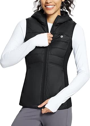 BALEAF Women's Puffer Vest Hooded Running Vests Slim Fit Fleece Sleeveless Lightweight Jacket Fall Winter