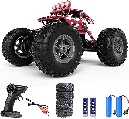 28℃ 1:14 Remote Control Truck for Adults and Kids - 4x4, 4WD Off Road Monster Truck with Metal Shell,Dual Motors,Waterproof Monster RC Truck (Red)