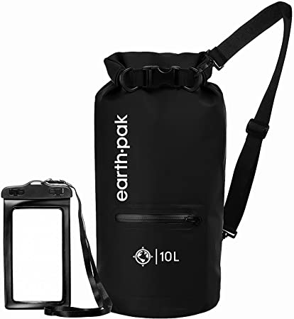 Earth Pak- Waterproof Dry Bag with Front Zippered Pocket Keeps Gear Dry for Kayaking, Beach, Rafting, Boating, Hiking, Camping and Fishing with Waterproof Phone Case