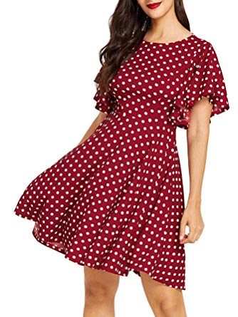 Romwe Women's Stretchy A Line Swing Flared Skater Cocktail Party Dress