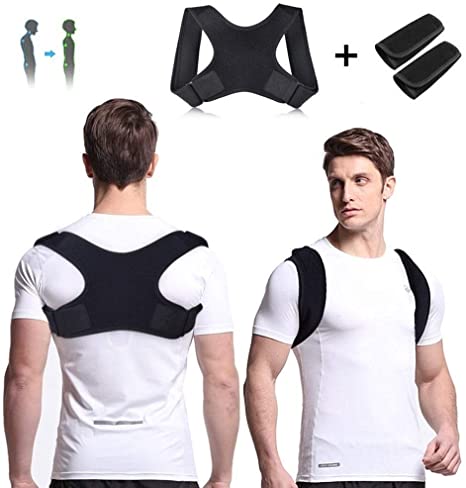 Faireach Back Brace Posture Corrector for Women Men, Adjustable Upper Back Support Brace, Professional Breathable Neoprene Fabric, Spinal Shoulder Clavicle Pain Relief, with 2pcs Protective Pads