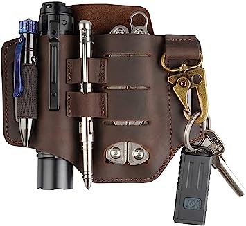 VIPERADE PJ16 Leather Sheath for Belt, Tool Leather Sheath for Knife, Knife Leather Sheath for men, Multitool Sheath for men, Flashlight Holster EDC Pocket Organizer with Key Holder