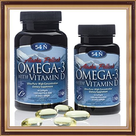 54° North Omega-3 with Vitamin D 60 Count (2 Month Supply - only ONE a day!)