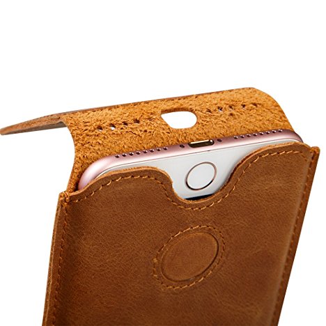 iPhone 7 Plus Case Sleeve TOOVREN iPhone 8 Plus Case Genuine Leather Slim Designer Cover / Pouch Protective Sleeve for iPhone 8 Plus 7 Plus with Closure Brown