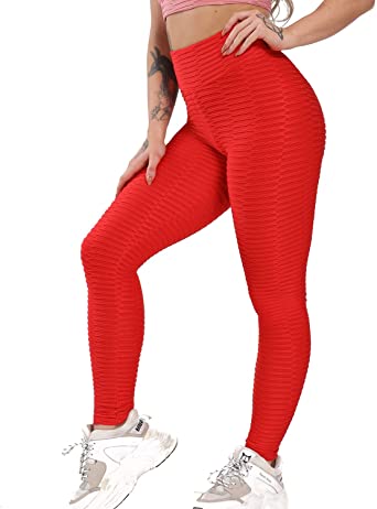 CROSS1946 Sexy Women's Textured Booty Yoga Pants High Waist Ruched Workout Butt Lifting Pants Tummy Control Push Up