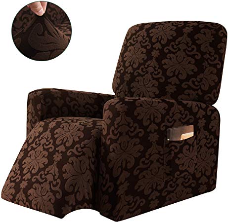CHUN YI 1-Piece Elegant Jacquard Recliner Chair Cover,Stretch Spandex Sofa Slipcovers Covers,Furniture Protector with Elastic Bottom Side Pocket Fit for Living Room (Chocolate)