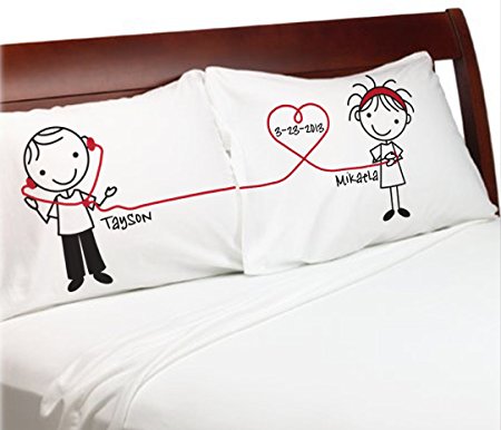 "Stick People" Listen to My Heart Boyfriend Gift Girlfriend Gifts Valentine's Anniversary Couples Pillowcases Wedding, Anniversary, Romantic Gift Idea for Him or Her Cute Stick Figures.
