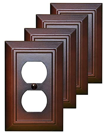 Pack of 4 Wall Plate Outlet Switch Covers by SleekLighting | Decorative Dark Brown Mahogany Look | Variety of Styles: Decorator / Duplex / Toggle / & Combo | Size: 1 Gang Duplex