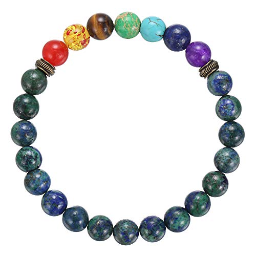 BRCbeads Gemstone Bracelets Rainbow Birthstone Healing Power Crystal Beads Elastic Stretch 8mm 7.5 Inch with Gift Box Unisex