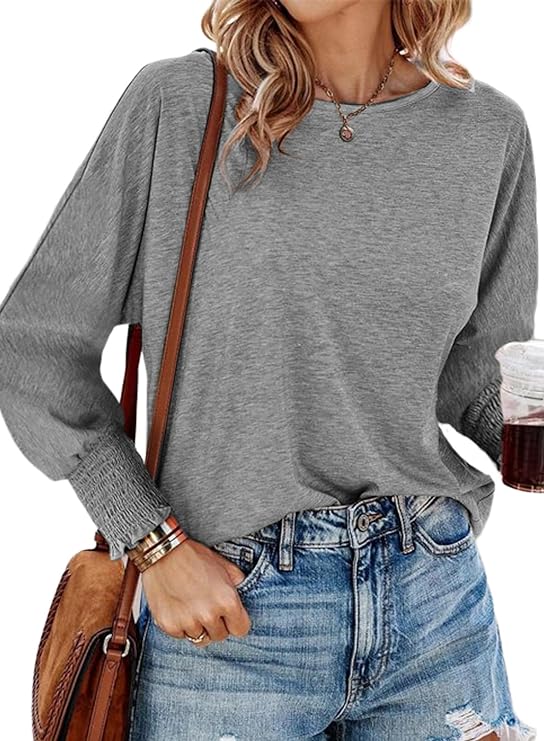 Dokotoo Long Sleeve Tops for Women 2024 Spring Fashion T Shirts for Women Crewneck Casual Loose Shirts Basic Tee