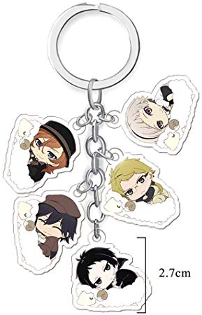 Bowinr Stray Dogs Keychain, Japanese Anime Super Kawaii Keyring with 5 Pendants for Keys, Bags and Pencil Cases( Style 01)