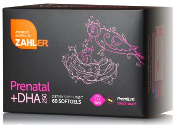 Prenatal   DHA Premium Nutrition for Mother & Child 60 Softgels - Easy to Swallow Prenatal Vitamins Contains DHA Supplement and - Lutein and Zeaxanthin complex for lung, eye, bone, brain, and prenatal immune development - Offers higher levels of Vitamin D and Vitamin K for both Mom and babe - Pre-activated Folate for easy Absorption and Ferochell® Iron to Aid in Premium Nutrition is Also Found in This Effective Easy to Use and Absorb Prenatal Supplement by Zahler