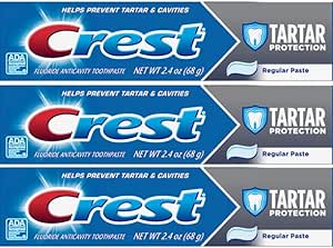 Crest Tartar Protection & Anticavity Toothpaste with Fluoride, Regular Paste, 2.4oz (Pack of 3)