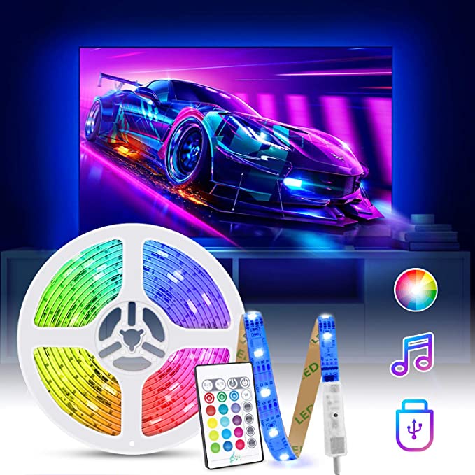 TV Led Strip Lights 6.56ft Sync to Music, Maxcio Color Changing USB TV Led Backlight with Remote 5050 RGB 16 Colors IP65 Waterproof Rope Lights for 40-60 in TV, Computer