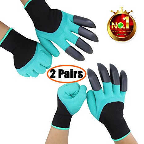 2 Pairs Garden Genie Gloves with Fingertips Claws on Each Hand-- for Right Handers & Left Handers-- for Digging and Planting-- for Rose Pruning-- for Women & Men Gloves