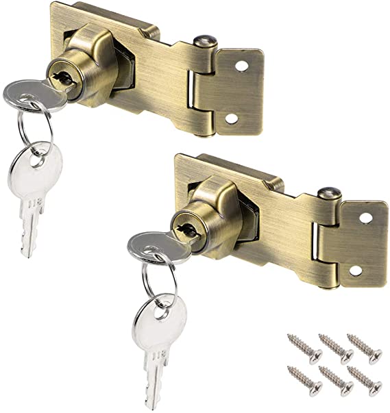 uxcell 2.5-inch Keyed Hasp Locks Zinc Alloy Twist Knob Keyed Locking Hasp W Screws for Door Cabinet Keyed Alike Bronze Tone 2Pcs