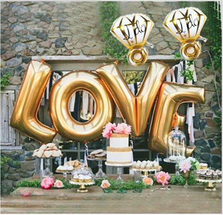 B-G LOVE (45 INCH) and "I Do" Diamond Ring (32 INCH) Extra Large Balloon Set, Romantic Wedding, Bridal Shower, Anniversary, Engagement Party Décor, Vow Renewal H007