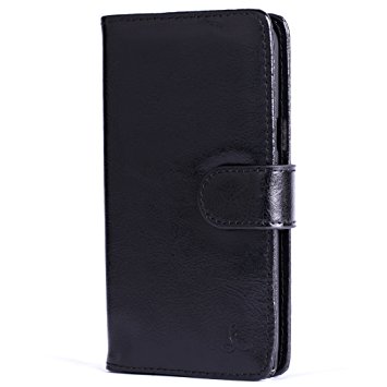 Snakehive® Samsung Galaxy J3 (2016) Laminated Leather Wallet Case with Credit Card / Note Slots for Samsung Galaxy J3 (2016) (Black)