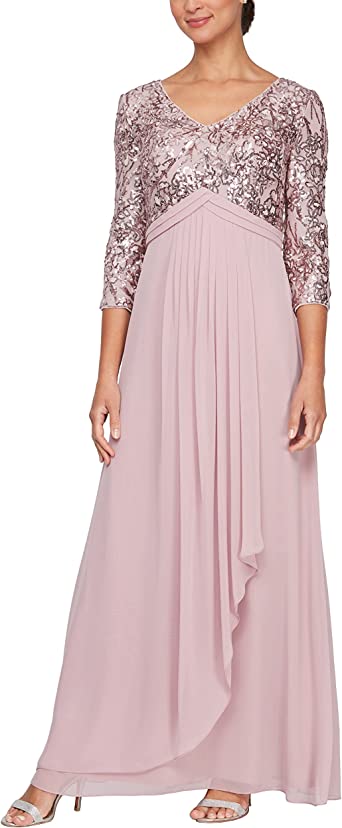 Alex Evenings Womens Long Lace Top Empire Waist Dress