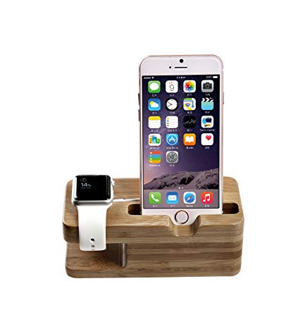 Apple Watch Stand, TROND AC3 Bamboo Dual Charging Stand Cradle Holder for Apple Watch / Sport / Edition (38mm & 42mm) and iPhone 5 / 5C / 5S / 6 / 6 Plus