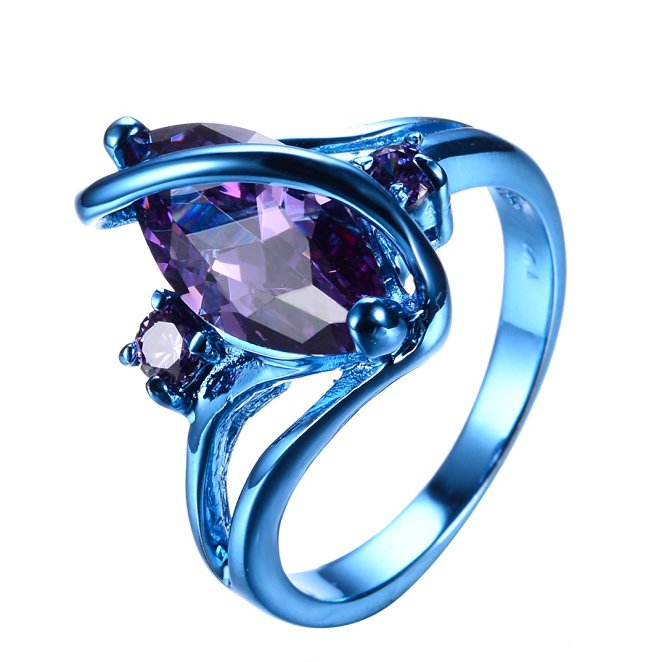 RongXing Jewelry 2016 New Amethyst Diamond Ring,14KT Gold blue "S" Rings
