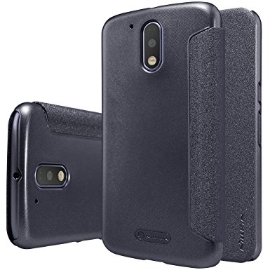 Moto G4 Case, Moto G4 plus Case, MicroP(TM) Side Flip Pu Leather Cover Pc Hard Case Shell Compatible Motorola Moto G4 / G4 plus - Retail Packaging (Black Leather Cover)