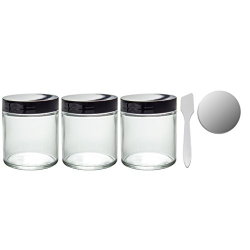Clear Thick Glass Straight Sided Jar - 4 oz / 120 ml (3 pack)   Spatulas and Labels