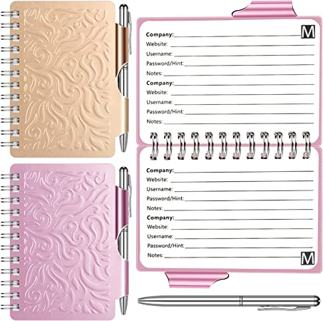 2 Pieces Portable Password Book Password Organizer Notebook Elegant Mandala Pattern Password Book Keeper with Pen, Spiral Bound Notebook for Password Information (Rose Gold, Light Pink)