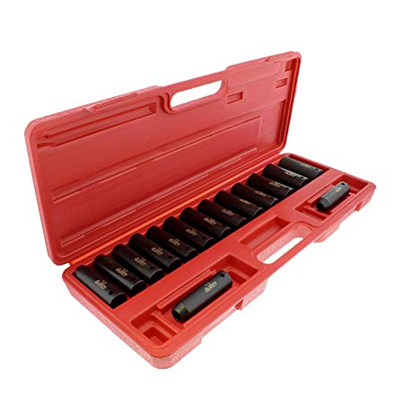 ABN Deep Impact Socket Set – 1/2 Inch Drive Metric Socket Set 15 Piece 6 Point Socket Set, 10MM to 24MM Metric Sockets