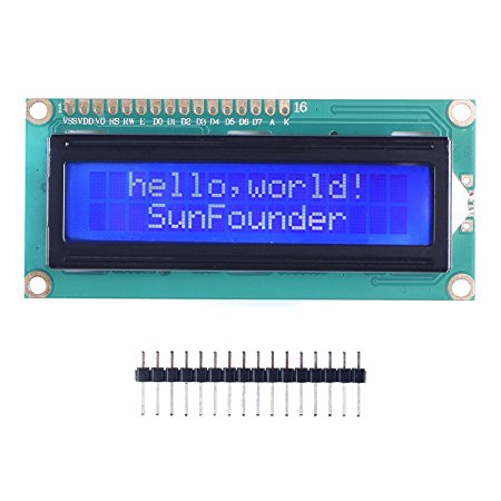 SunFounder LCD1602 Module with 3.3V Backlight for Arduino Uno R3 Mega2560 Raspberry Pi 16x2 Character White on Blue Background