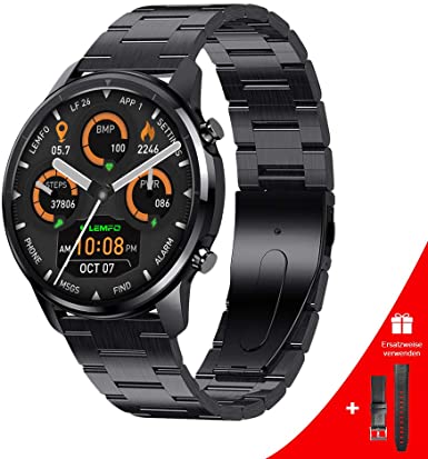 LEMFO Smart Watch for Men, Full Touch Screen Smart Watch for Android iOS Heart Rate Monitor Blood Pressure Smartwatch, Waterproof Men Sport Smart Watches with Stopwatch Step Counter Sleep Tracker