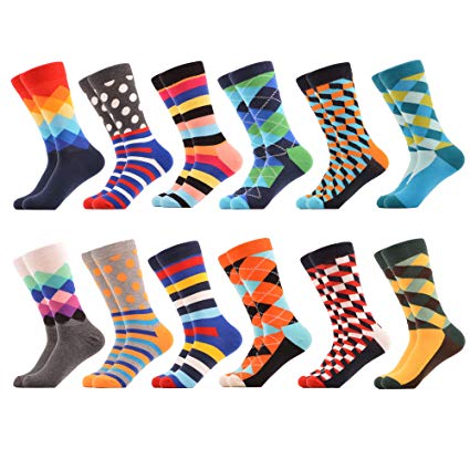 WeciBor Men's Dress Cool Colorful Fancy Novelty Funny Casual Combed Cotton Crew Socks Pack