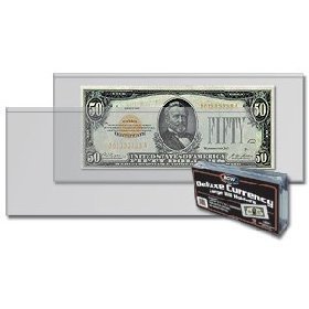 BCW - Deluxe Currency Holder - Large Bill (Dollar) Semi-Rigid Holder - (Pack of 50) - Currency and Coin Collecting Supplies