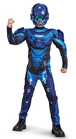 Disguise Blue Spartan Classic Muscle Halo Microsoft Costume, Medium/7-8