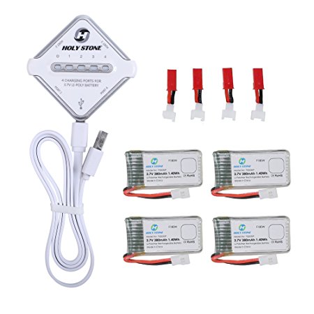 Holy Stone 4-in-1 Battery Charger and 4Pcs 3.7V 380mAh Rechargeable Li-Po RC Drone Batteries for HS170, F180W, HS170C