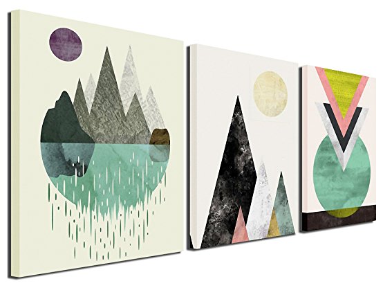 Gardenia Art - Abstract Mountain in Daytime Canvas Prints Wall Art Paintings Abstract Geometry Wall Artworks Pictures for Living Room Bedroom Decoration, 16x12 inch/piece, 3 Panels