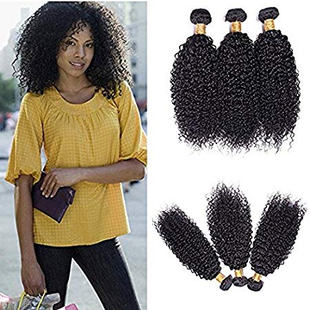 Perstar Hair 8A Grade Brazilian Kinky Curly Virgin Hair Bundles 3 Pcs/lot Remy Human Hair Weaves Wet and Wavy Hair Extension Natural Color (8 10 12, Natural Color)