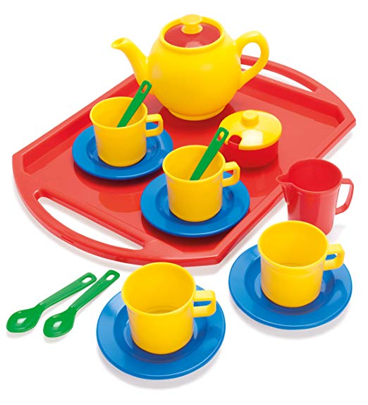 Dantoy Tea Set on Tray, Role Play Tea Party with 18 Pieces Pretend Toys for Kids – Multi-Colour