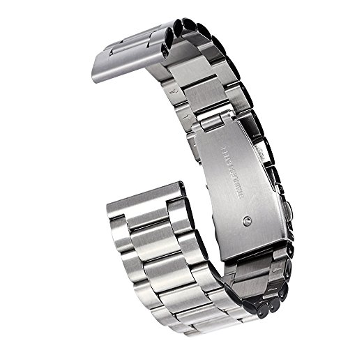 N.ORANIE MOTO 360 2nd Gen Watch Band 22mm Width Stainless Steel Adjustable Strap with Folding Clasp for Moto 360 2nd (Men's 46mm) and Samsung Gear S3 Classic/Frontier Smartwatches(3 Pointers-Silver)